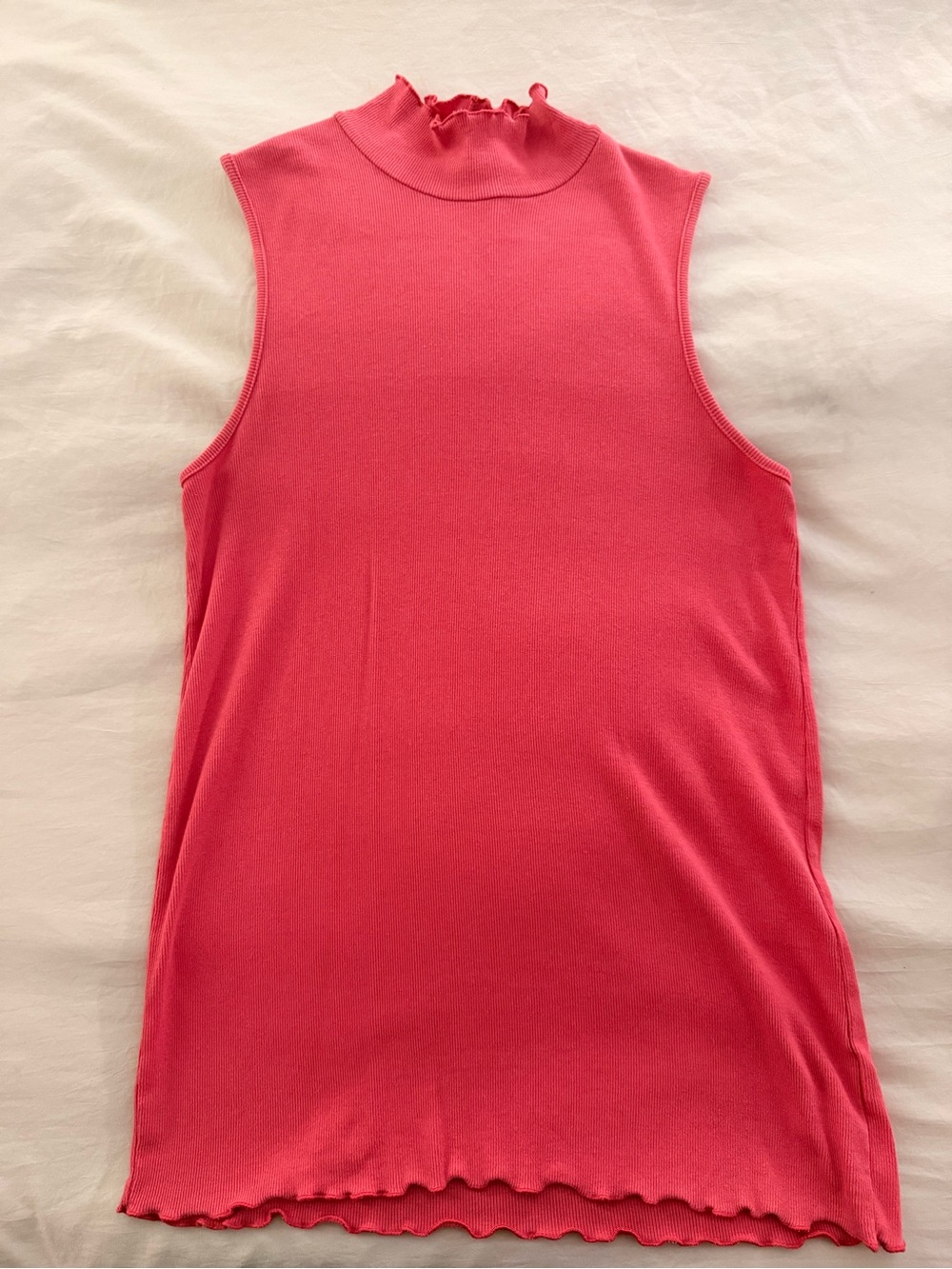 Sleeveless Mock Neck Ruffle Tank Top - Pink